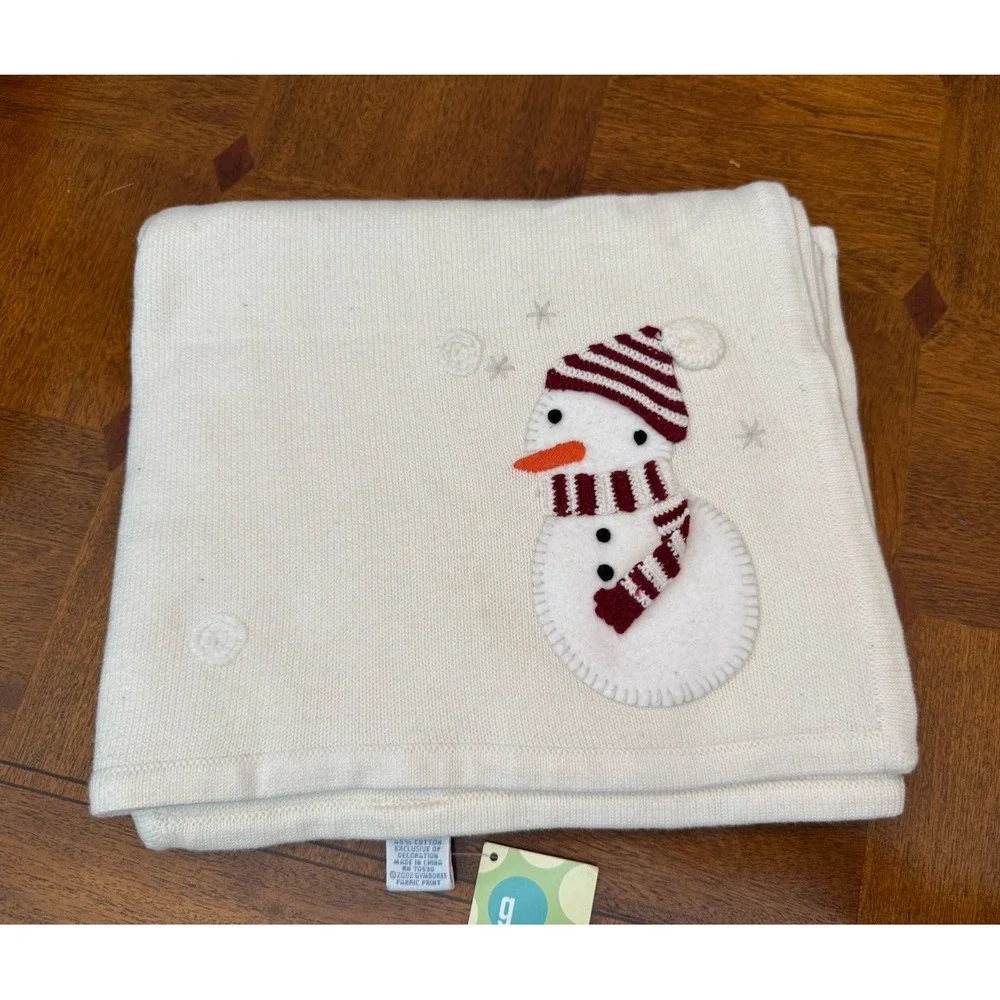 Vintage HTF Gymboree Baby Snowman Knit Blanket Boy Girl Winter Holiday Cream NWT